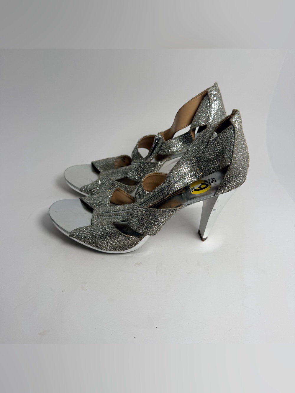 Michael Kors Silver Glitter Cutout High Heel Sandals